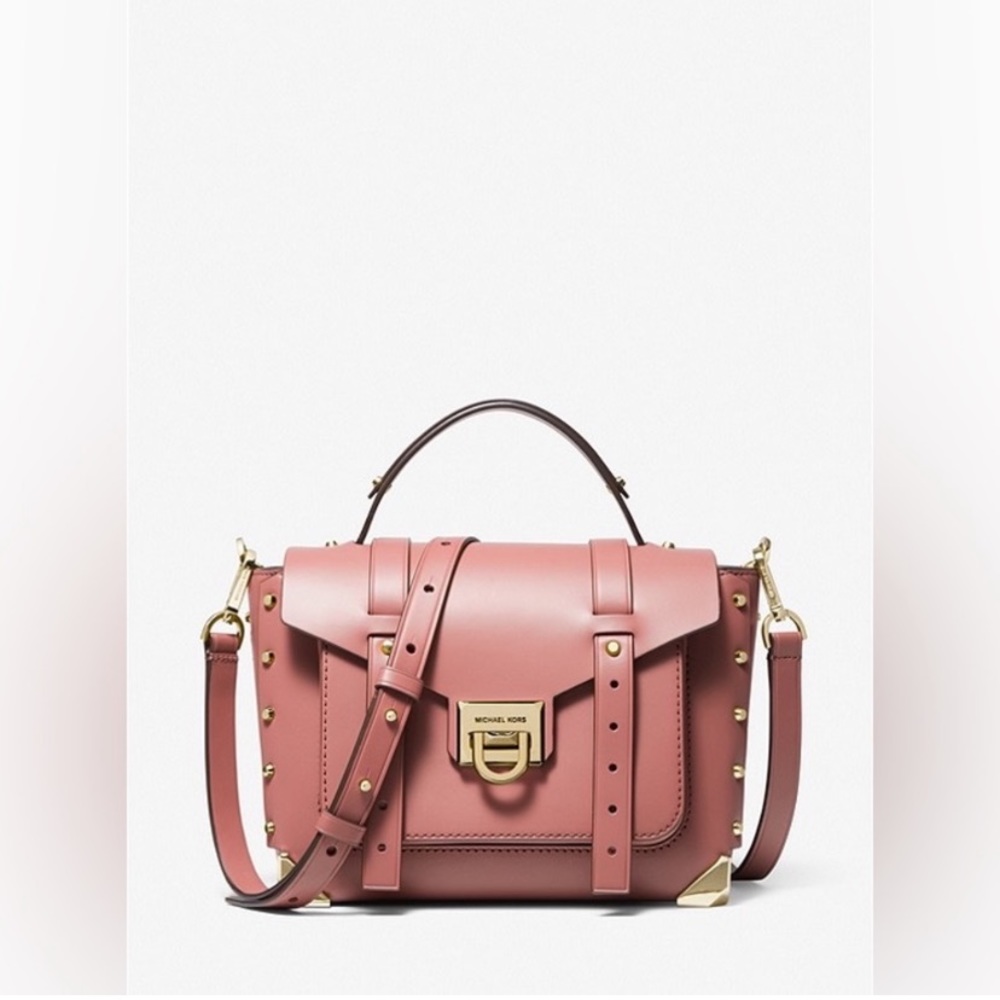 Michael Kors Manhattan Medium Leather Studded Satchel